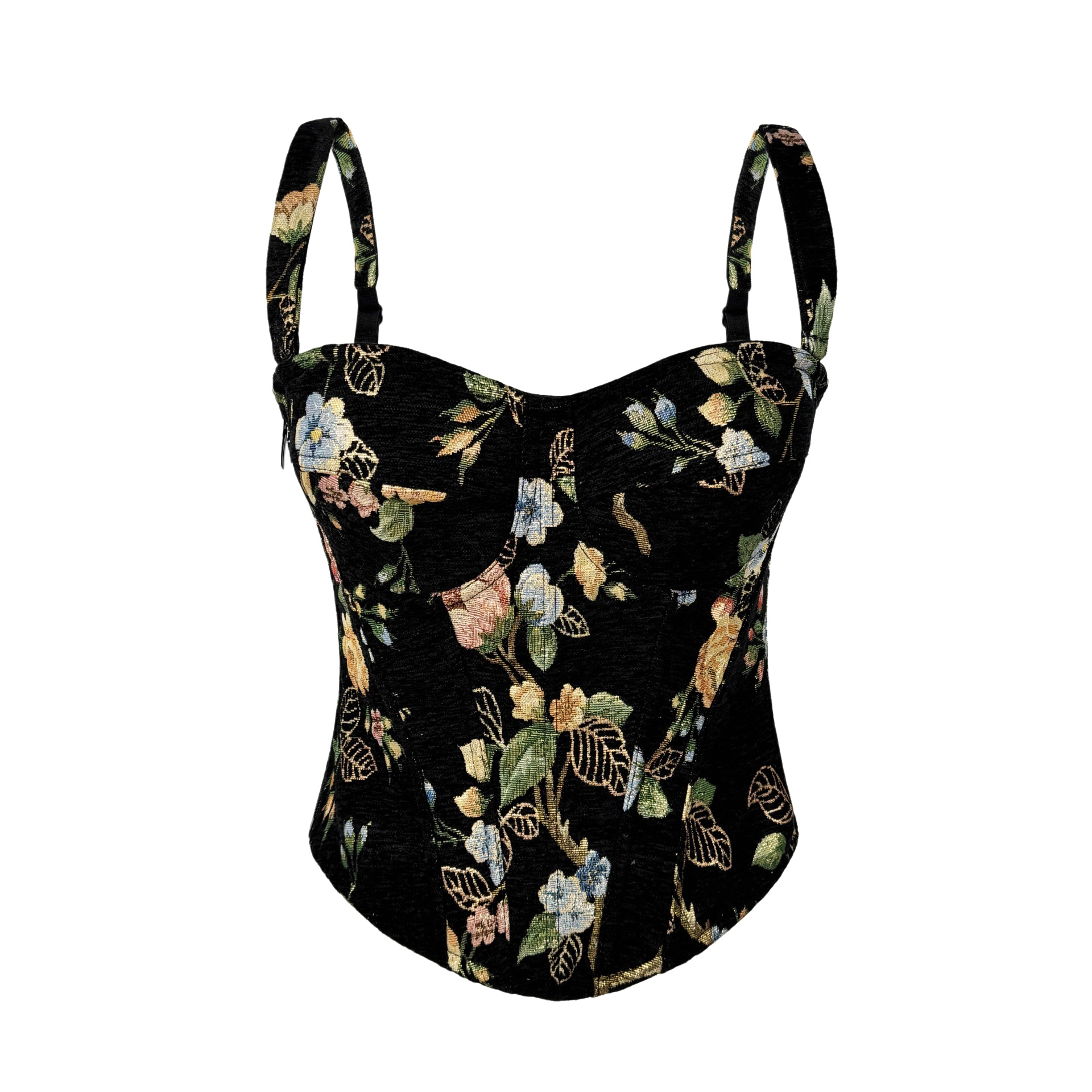 Retro Floral Tapestry Corset Bustier Top - Chest Support Body Shapewear